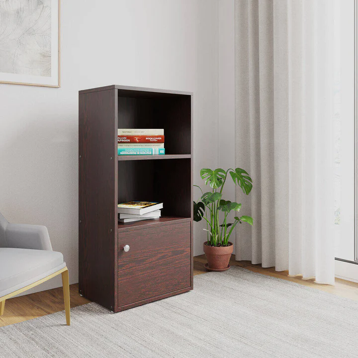 Wooden Bookshelf with Cabinet - Compact Storage Bookcase, product view 1