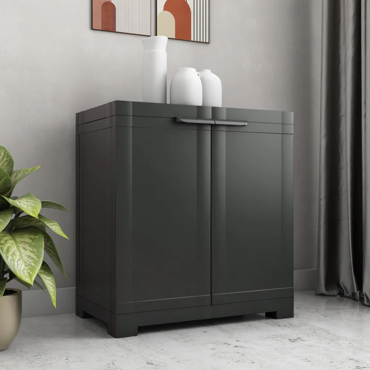 Compact 2 Door Storage Cabinet (Charcoal Grey Finish), product view 1