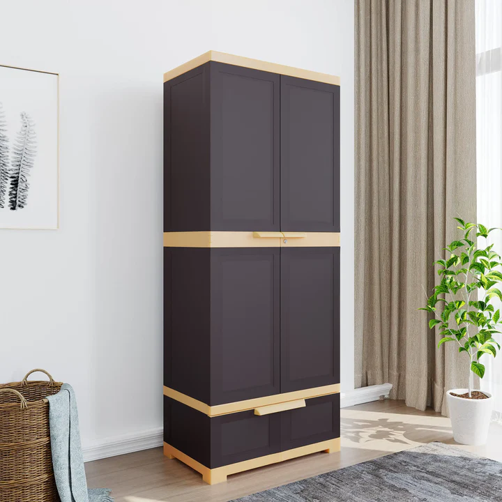 Freedom Double Door Plastic Wardrobe - Tall Storage Cabinet (Brown & Beige), product view 1