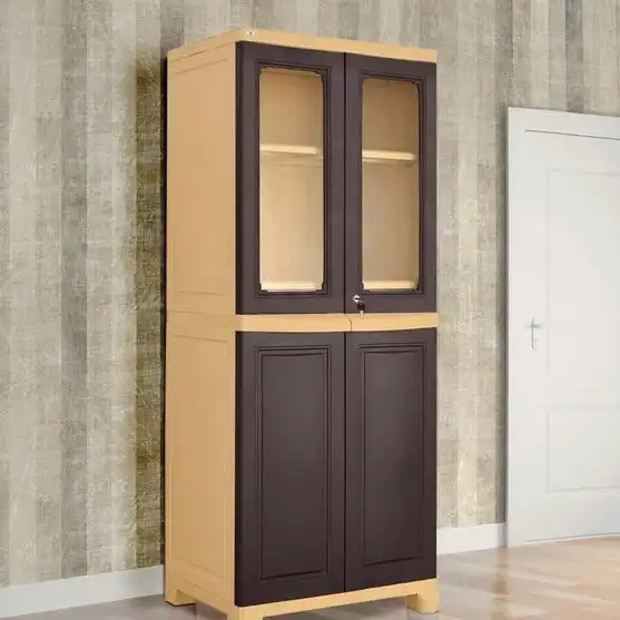 Freedom Multi-Purpose Plastic Cabinet with Glass Doors - 4 Door Storage Unit (Brown & Beige), product view 1