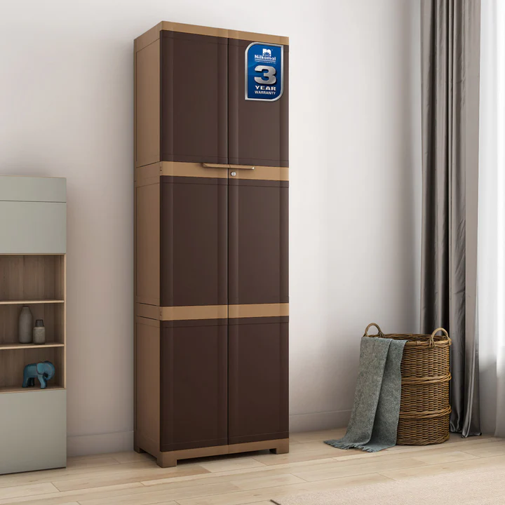 Freedom Multi-Purpose Storage Cabinet - 4 Door Plastic Wardrobe (Brown & Beige), product view 1