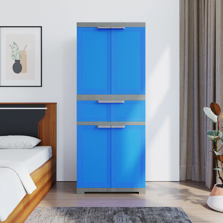 Freedom Multi-Storage Plastic Wardrobe with Drawers - Blue & Grey Cabinet, product view 1
