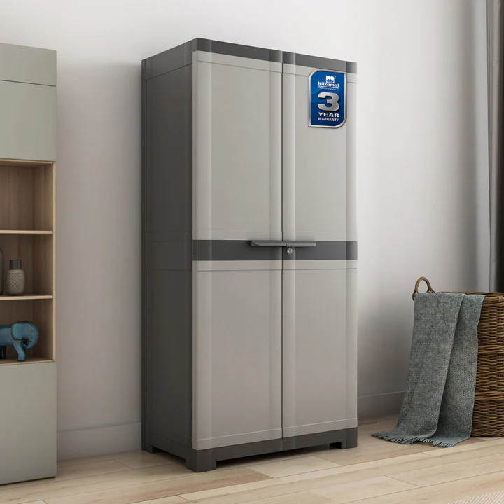 Freedom Plastic Wardrobe - 4 Door Storage Cabinet (Beige & Grey), product view 1