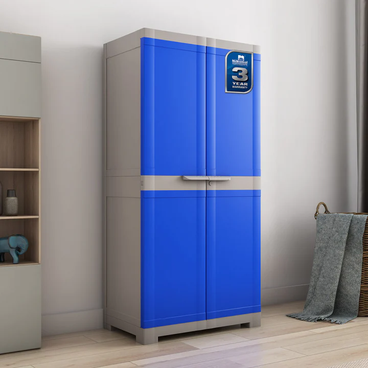 Freedom Plastic Wardrobe - 4 Door Storage Cabinet (Blue & Grey), product view 1