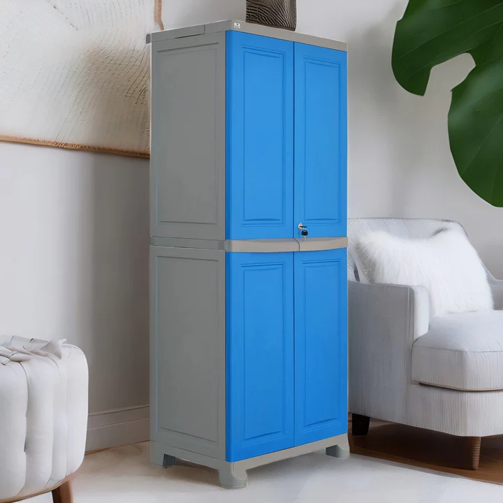 Freedom Plastic Wardrobe - 4 Door Storage Cabinet (Blue & Grey), product view 1