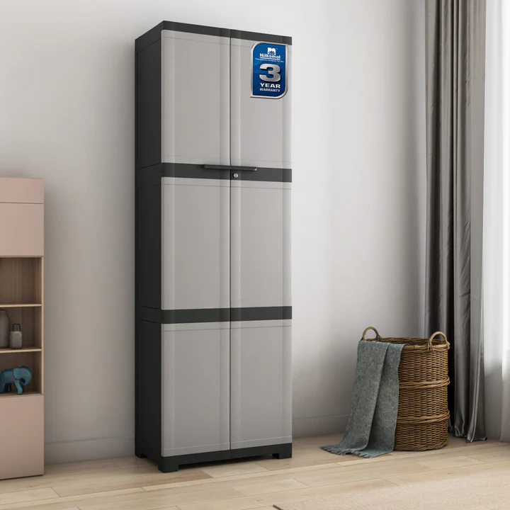 Freedom Plastic Wardrobe - 4 Door Storage Cabinet (Grey & Dark Grey), product view 1