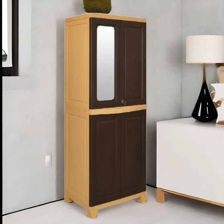 Freedom Plastic Wardrobe with Mirror - 4 Door Storage Cabinet (Brown & Beige), product view 1