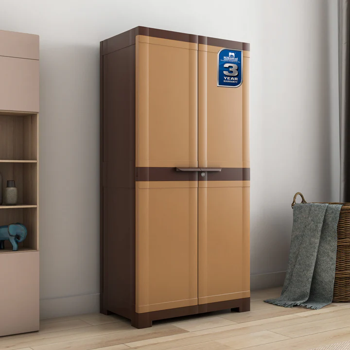 Modern 2 Door Storage Cabinet (Beige & Dark Brown Finish), product view 1