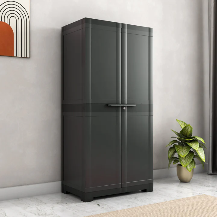 Modern 4 Door Storage Cabinet (Dark Charcoal Grey Finish), product view 1