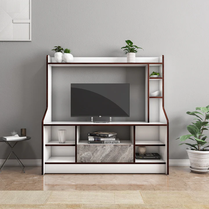 Modern TV Unit with Shelves - Wooden Entertainment Unit, product view 1