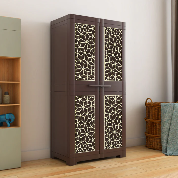 Premium 4 Door Storage Cabinet with Designer Panels (Brown Finish), product view 1