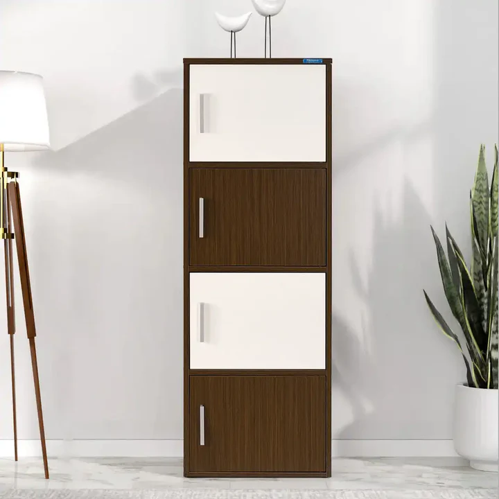 Sear 4 Tier Storage Cabinet - Wooden Multi Door Organizer (Oak & White), product view 1