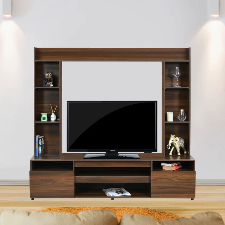 Walnut & White TV Cabinet - Modern Wooden TV Unit with Drawers, product view 1