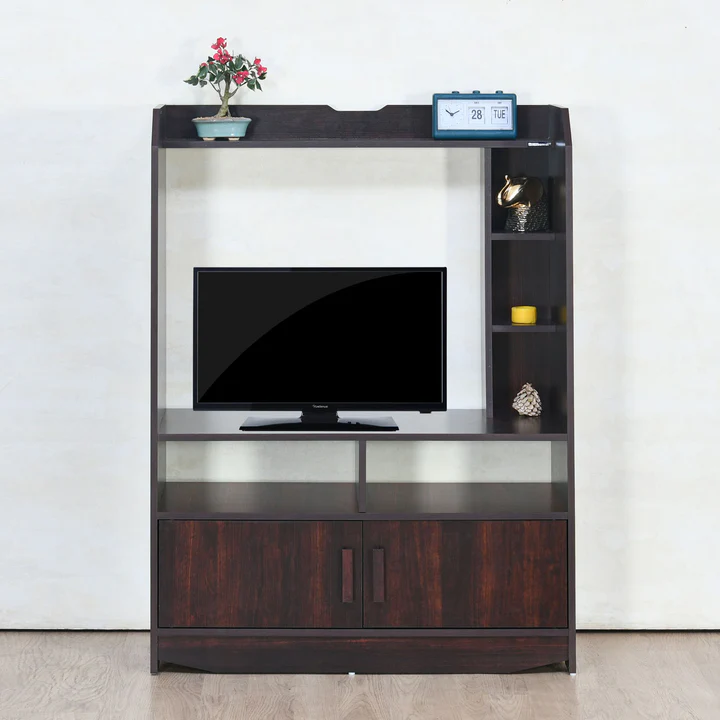 Walnut TV Cabinet with Storage - Modern TV Unit with Shelves, product view 1