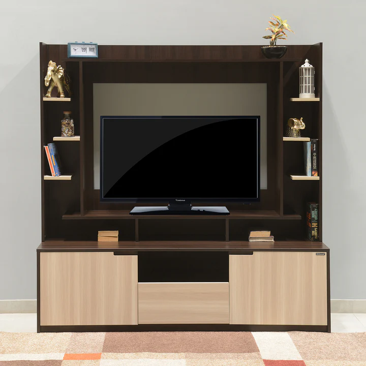 Wooden TV Wall Unit - Dual Tone Entertainment Unit with Storage, product view 1