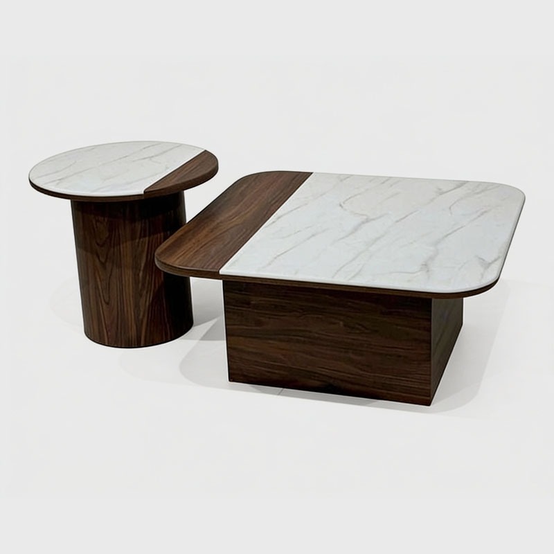 Verona Wood & Marble Center Table Set (Set of 2), product view 1
