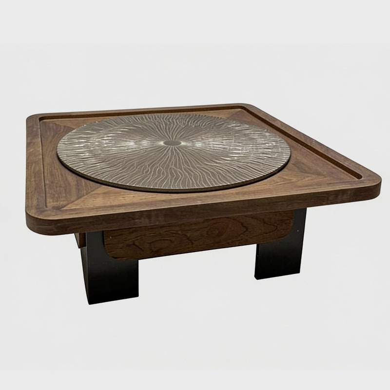 Zenith Luxury Wooden Center Table with Textured Metal Top, product view 1