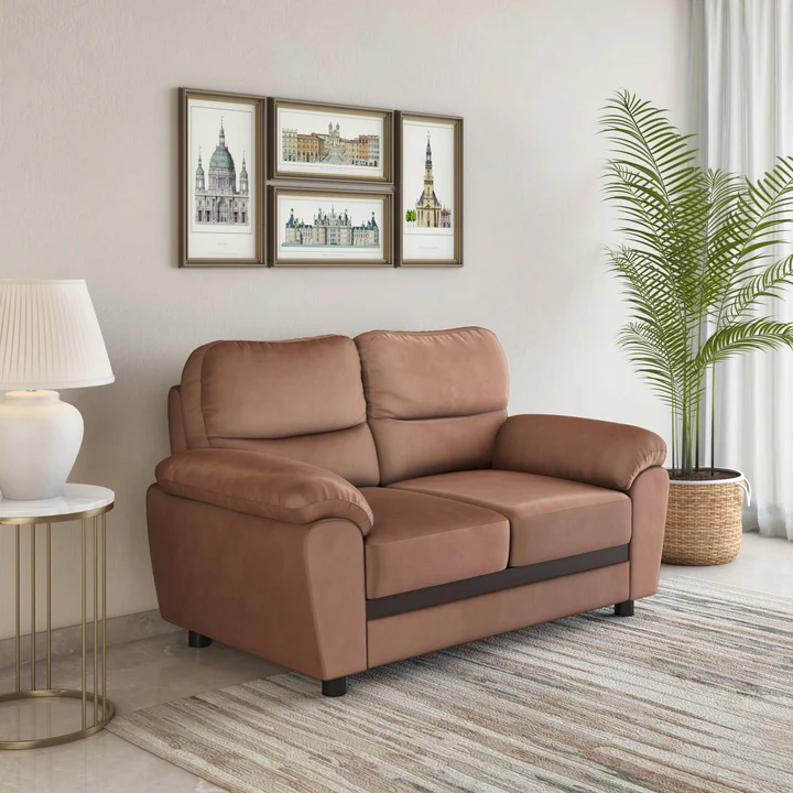 2 Seater Sofa - Classic Leatherette Sofa (Brown), product view 1