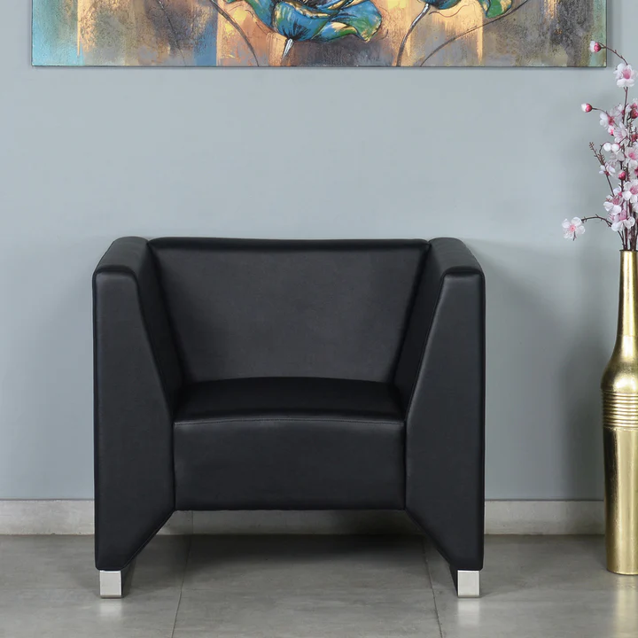 Single Seater Sofa - Black Leatherette Modern Armchair, product view 1