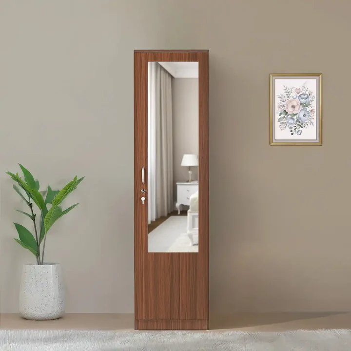 1 Door Wooden Wardrobe with Mirror - Slim Bedroom Almirah, product view 1