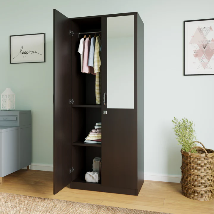 2 Door Wardrobe with Mirror - Compact Wooden Bedroom Almirah, product view 1