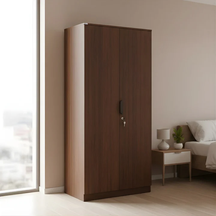 2 Door Wooden Wardrobe - Compact Bedroom Almirah with Lock, product view 1