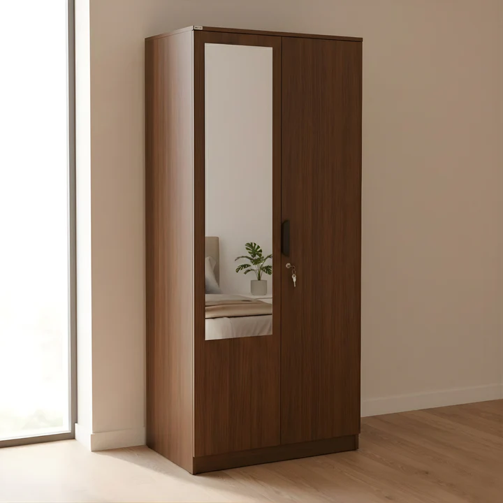 2 Door Wooden Wardrobe with Mirror - Compact Bedroom Almirah, product view 1