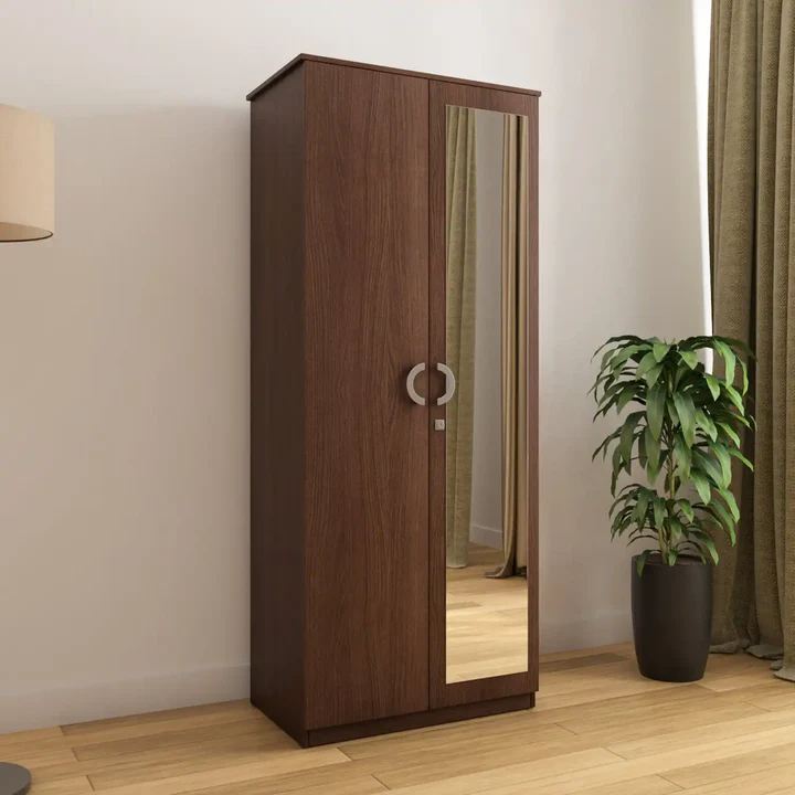 2 Door Wooden Wardrobe with Mirror - Compact Bedroom Almirah, product view 1
