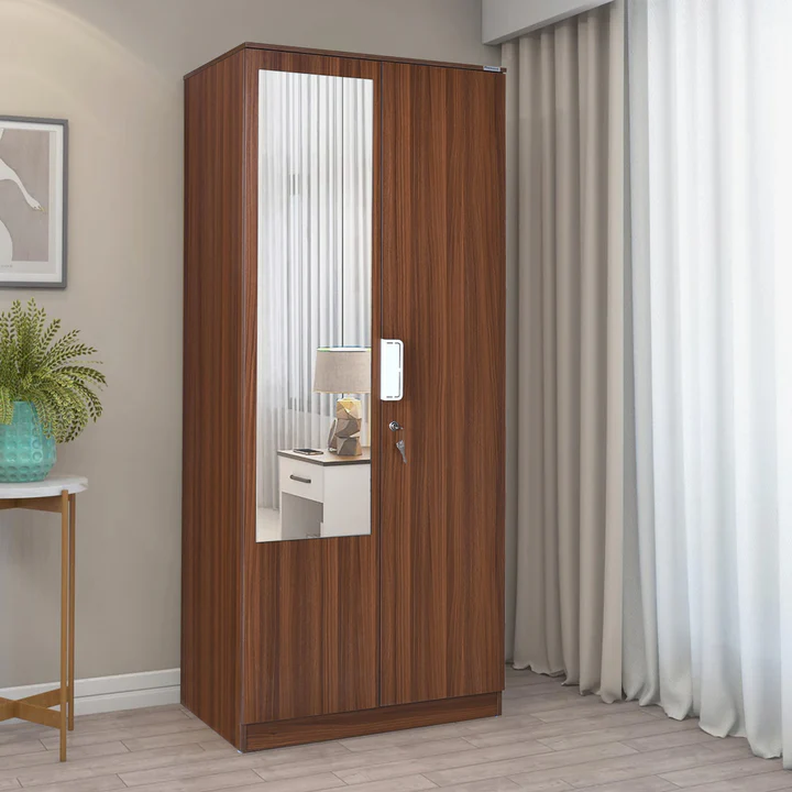 2 Door Wooden Wardrobe with Mirror - Compact Bedroom Almirah, product view 1
