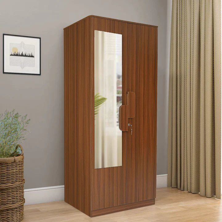 2 Door Wooden Wardrobe with Mirror - Compact Bedroom Almirah, product view 1