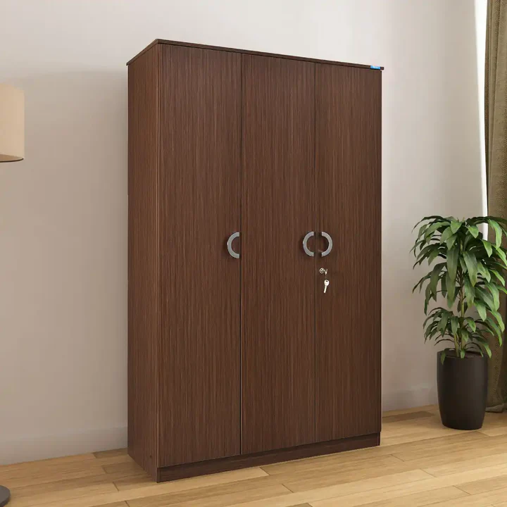 3 Door Wooden Wardrobe - Classic Bedroom Almirah with Lock, product view 1