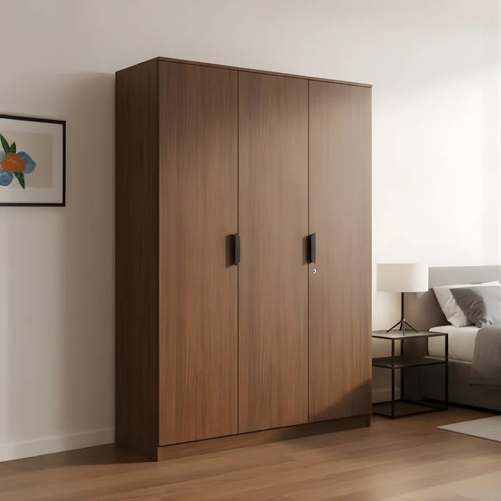 3 Door Wooden Wardrobe - Modern Bedroom Almirah with Lock, product view 1
