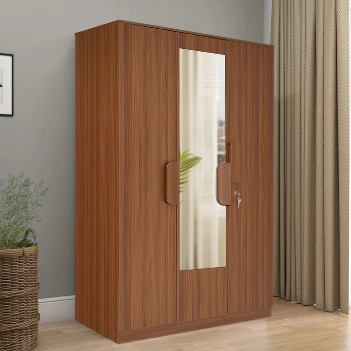 3 Door Wooden Wardrobe with Mirror - Premium Bedroom Almirah, product view 1