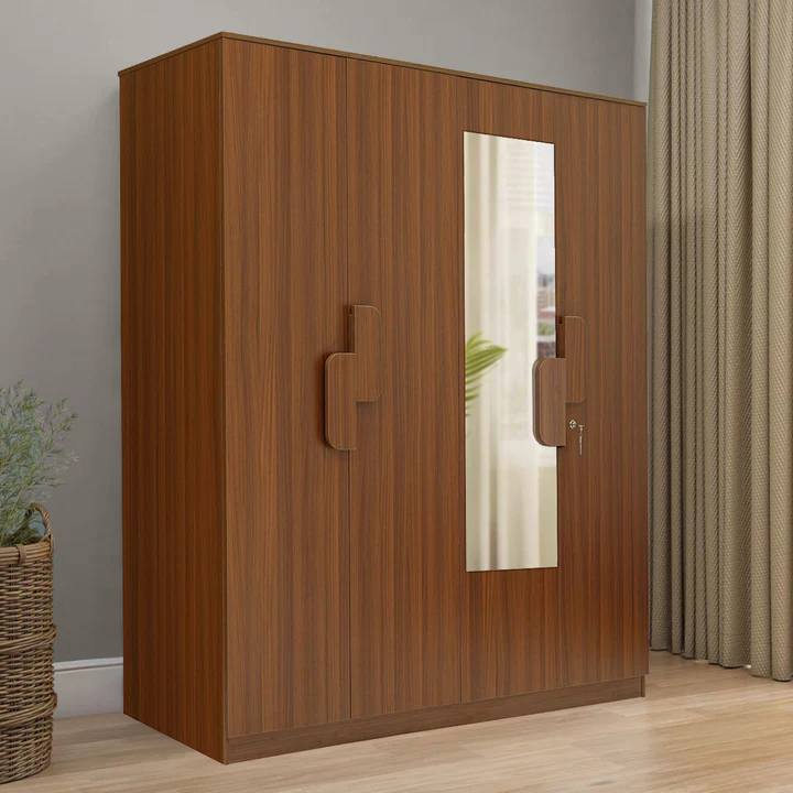 4 Door Wooden Wardrobe with Mirror - Premium Bedroom Almirah, product view 1