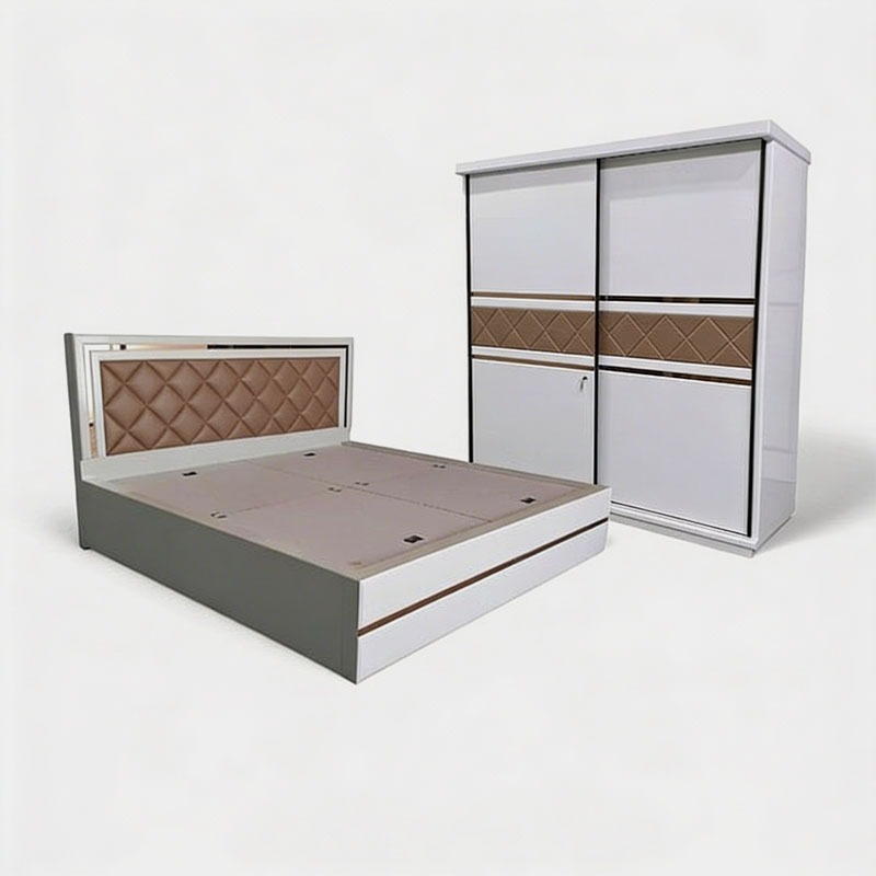 King Luxury Bedroom Set with Upholstered Bed & Sliding Wardrobe, product view 1