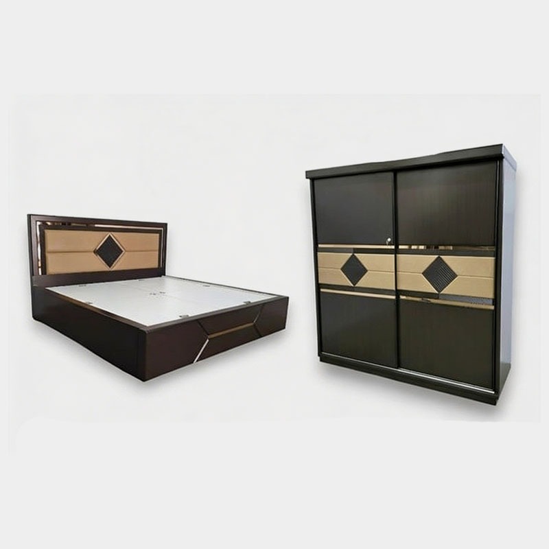 Alwin Designer Bedroom Set with Sliding Wardrobe & Storage Bed, product view 1