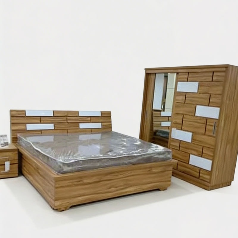 Modern Wooden Bedroom Set with Sliding Wardrobe & Storage Bed, product view 1