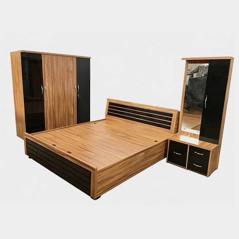 Modern Wood & Black Bedroom Set with Dressing Table & 3 Door Wardrobe, product view 1