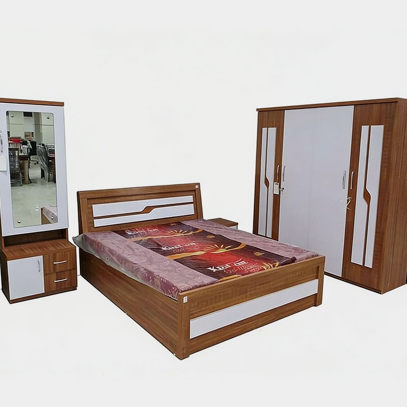 Classic Wood & White Bedroom Set with 3 Door Wardrobe & Dressing Table, product view 1