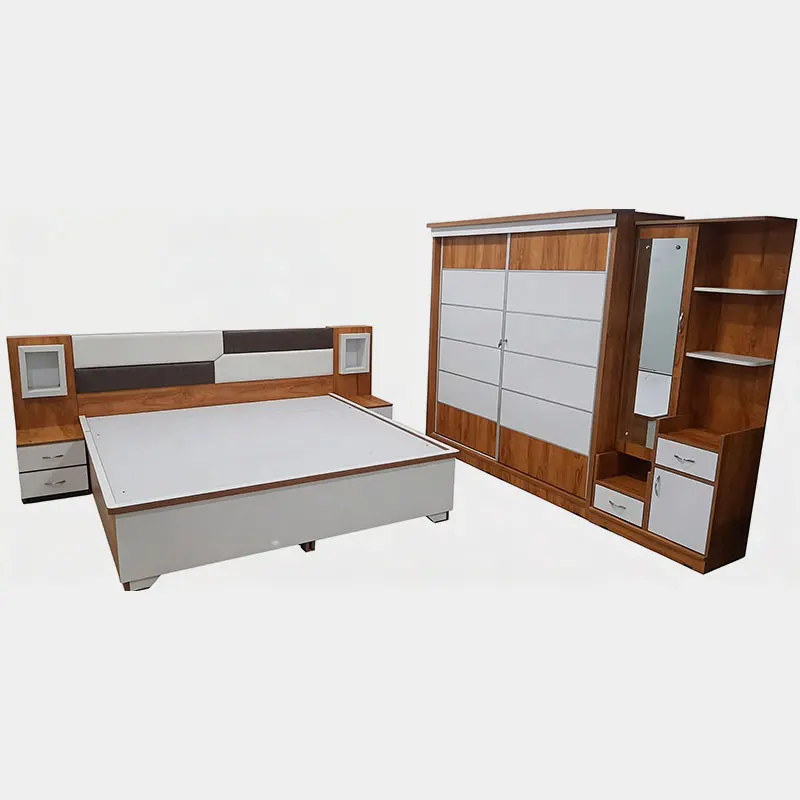 Modern Wood & White Bedroom Set with Sliding Wardrobe & Dressing Unit, product view 1