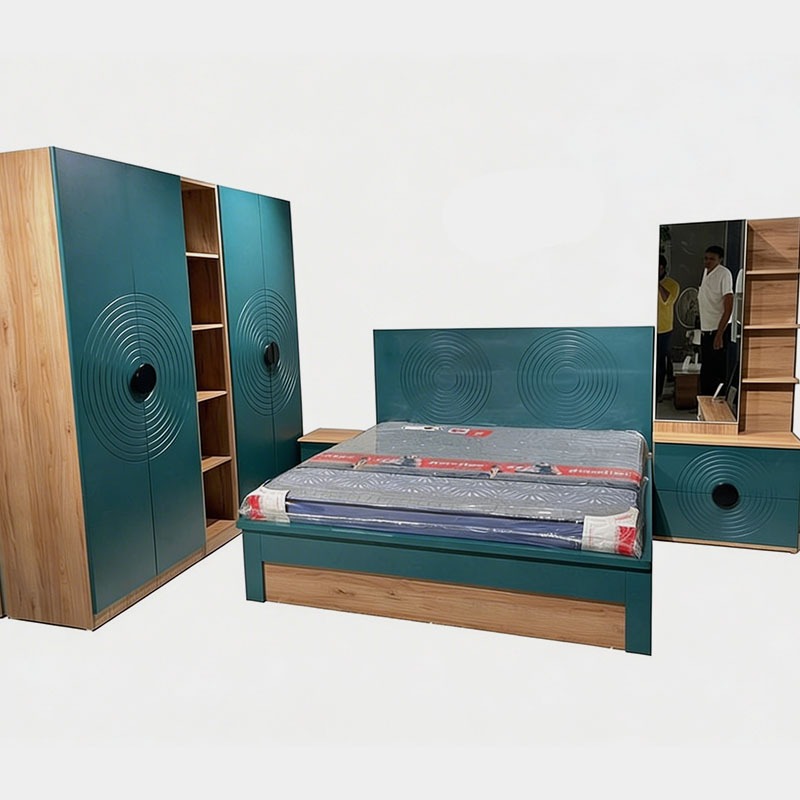 Modern Teal Green Bedroom Set with Designer Wardrobe & Dressing Unit, product view 1