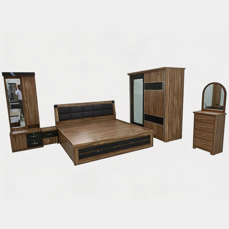 Classic Wooden Bedroom Set with Mirror Wardrobe & Dressing Table, product view 1