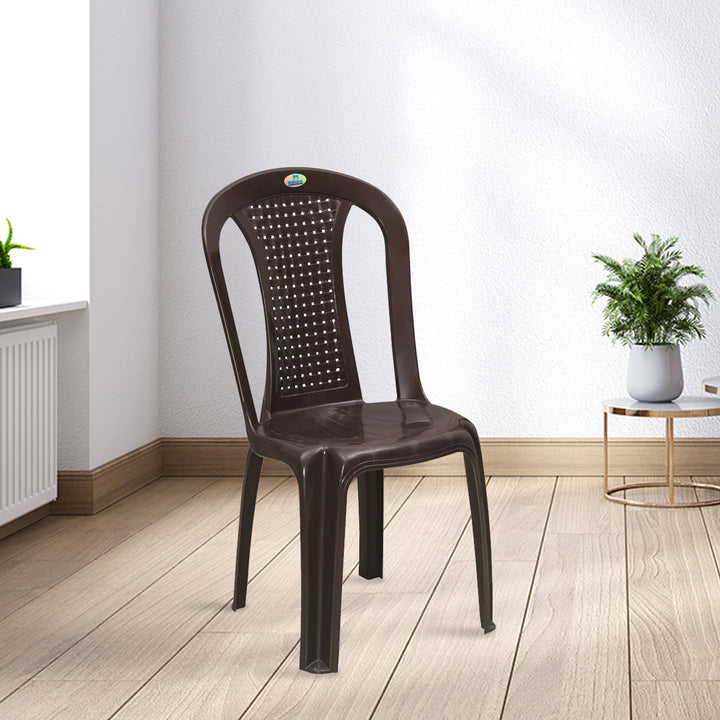 Plastic Armless Chair Set of 4 – Weather Brown Chairs, product view 1