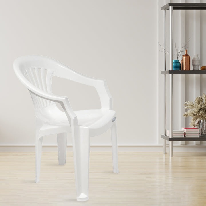 Plastic Arm Chair Set of 4 – Milky White Chairs, product view 1