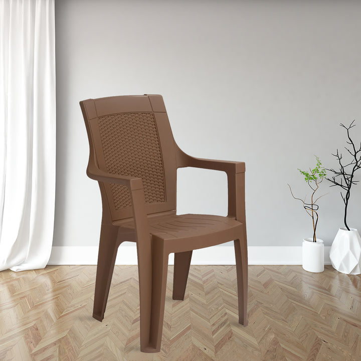 Mystique Plastic Arm Chair Set of 4 – Rattan Dark Beige Chairs, product view 1