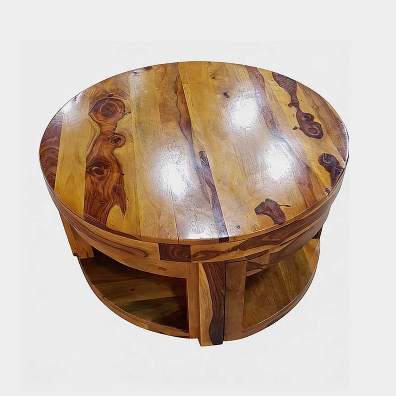 Modern Round Solid Wood Center Table with Storage Shelf, product view 1