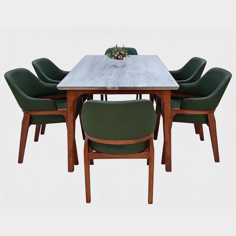 Premium 6 Seater Dining Table Set with Upholstered Chairs, product view 1