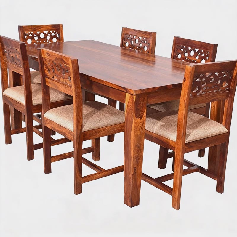 Premium Carved Solid Wood 6-Seater Dining Table Set, product view 1