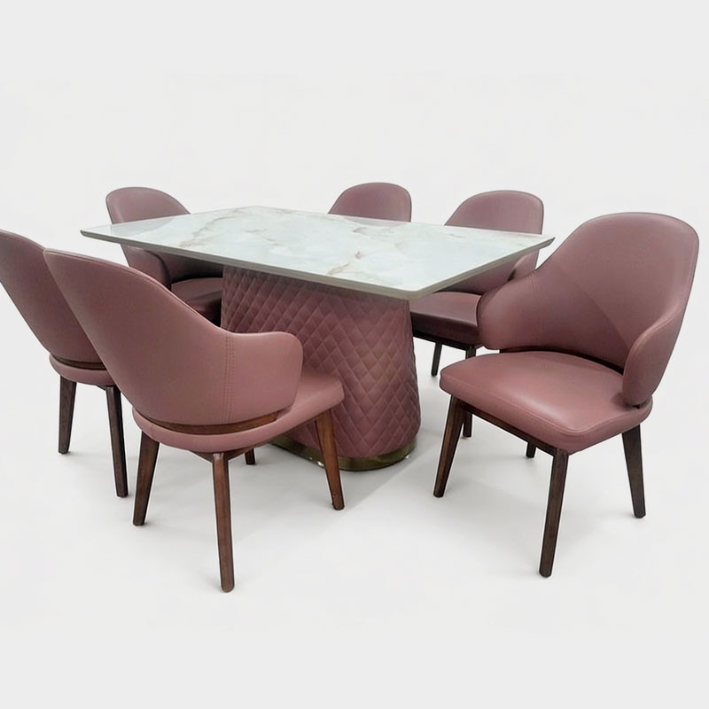 Luxury 6 Seater Dining Table Set with Designer Upholstered Chairs, product view 1