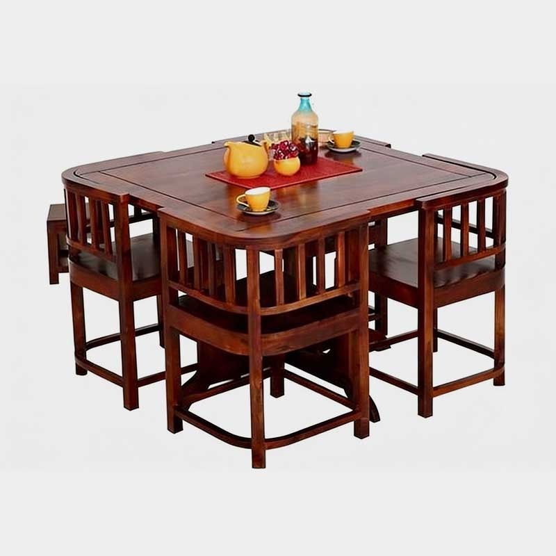 Space-Saving Solid Wood Dining Table Set with Compact Chairs (4 Seater), product view 1